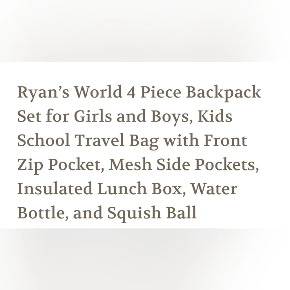 Ryan's World  NWT 4 piece backpack .